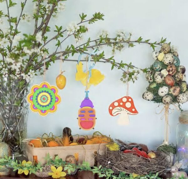 Easter Wooden Decorations in a tree
